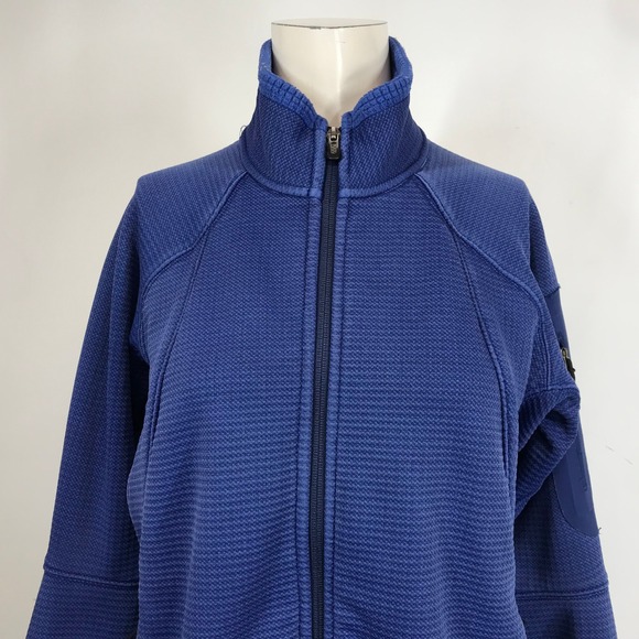 Patagonia Blue Textured Fleece Jacket Full Zip Women's Size Large Made USA - Picture 2 of 8